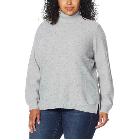 Promo 💯 DG2 By Diane Gilman Sequin Front Turtleneck Sweater Black/gunmetal Sequins ⌛ - Image 4