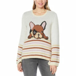 Deals 😍 DG2 By Diane Gilman Faux Mink Animal Swing Hem Sweater Gray Cat 🧨
