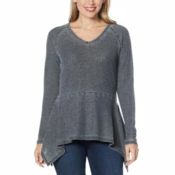 Best reviews of 🔥 DG2 By Diane Gilman Burnout Waffle Knit Sharkbite Peplum Top Black 🤩