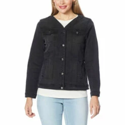 Best reviews of ⌛ DG2 By Diane Gilman Classic Stretch Collarless Denim Jacket Ivory ⌛