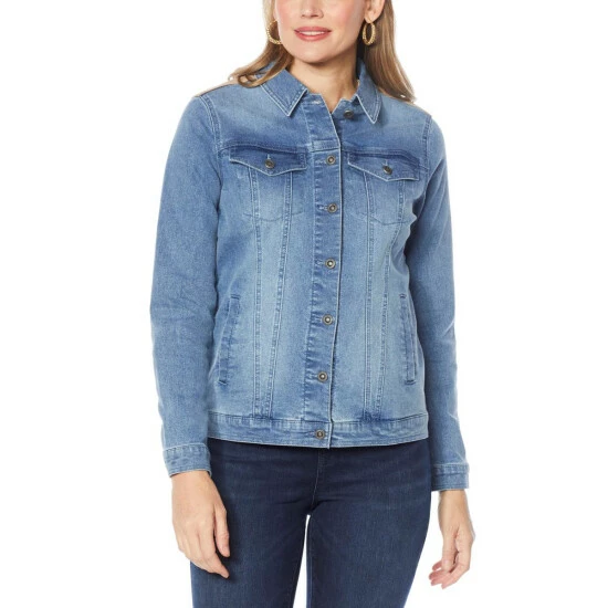 Cheap 🛒 DG2 By Diane Gilman Classic Stretch Piece Yoke Denim Jacket Indigo 👍 - Image 2