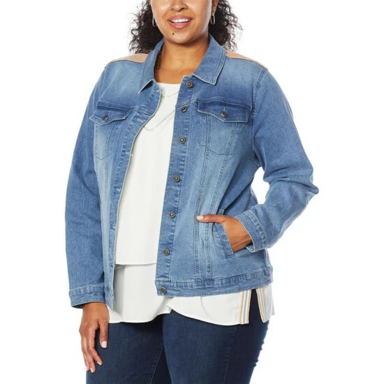 Cheap 🛒 DG2 By Diane Gilman Classic Stretch Piece Yoke Denim Jacket Indigo 👍 - Image 7