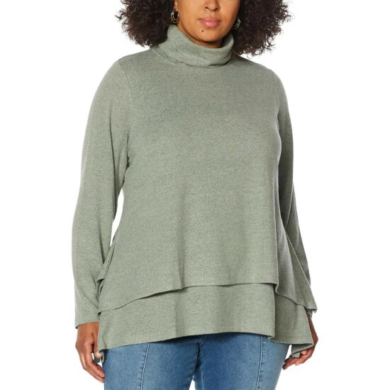 Cheapest ✔️ DG2 By Diane Gilman Double Layer Sharkbite-Hem Easy Turtleneck Top Black ✔️ - Image 3