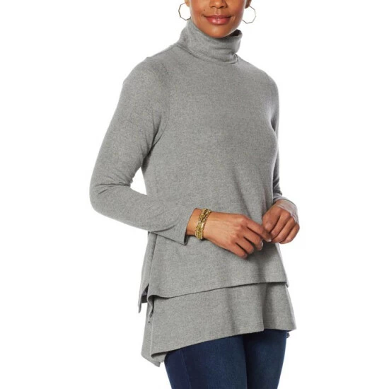 Cheapest ✔️ DG2 By Diane Gilman Double Layer Sharkbite-Hem Easy Turtleneck Top Black ✔️ - Image 6