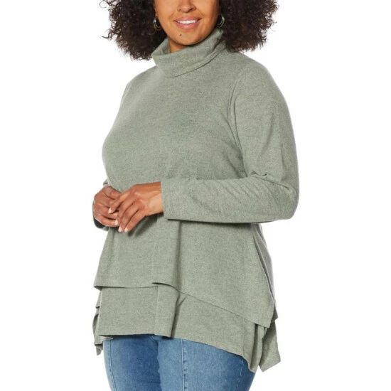 Cheapest ✔️ DG2 By Diane Gilman Double Layer Sharkbite-Hem Easy Turtleneck Top Black ✔️ - Image 8