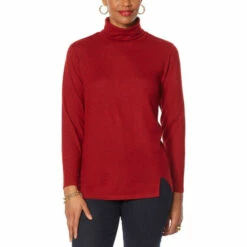 Cheapest ✨ "As Is" DG2 By Diane Gilman Brushed Knit Asymmetric Seam Turtleneck Top Gray 😉