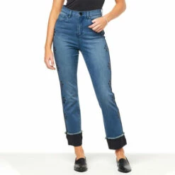 Discount 💯 "As Is" DG2 By Diane Gilman Flex Stretch Denim Jeweled Straight Ankle Jean Midtone 🛒