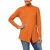 Top 10 🔔 "As Is" DG2 By Diane Gilman Brushed Rib Knit Cross-Front Turtleneck Top Pumpkin Pie 🔥