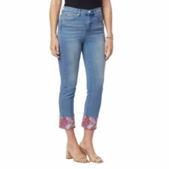 Coupon 😉 "As Is" DG2 By Diane Gilman Virtual Stretch Printed Hem Crop Pant Indigo 😉