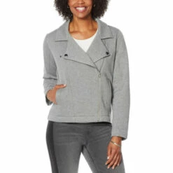 Wholesale 🧨 "As Is" DG2 By Diane Gilman Fleece Zip-Front Moto Jacket Gray 🥰