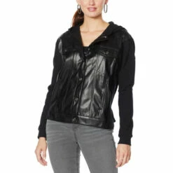 Best reviews of 🥰 "As Is" DG2 By Diane Gilman Faux Leather And French Terry Jacket Black 🧨