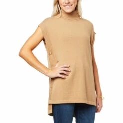 Discount 👏 "As Is" DG2 By Diane Gilman SoftEase Knit Turtleneck Sweater Poncho Stone 🤩