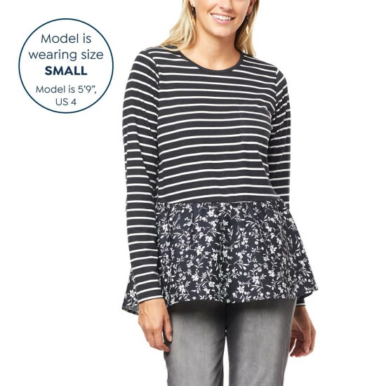 New 👍 "As Is" DG2 By Diane Gilman Mixed Print Combo Peplum Top Black Floral 🔔 - Image 2