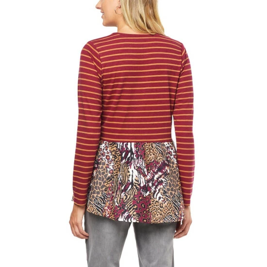 New 👍 "As Is" DG2 By Diane Gilman Mixed Print Combo Peplum Top Black Floral 🔔 - Image 3