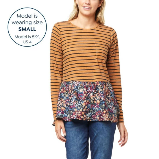 New 👍 "As Is" DG2 By Diane Gilman Mixed Print Combo Peplum Top Black Floral 🔔 - Image 4