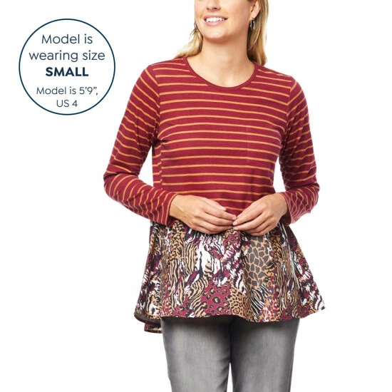 New 👍 "As Is" DG2 By Diane Gilman Mixed Print Combo Peplum Top Black Floral 🔔 - Image 6