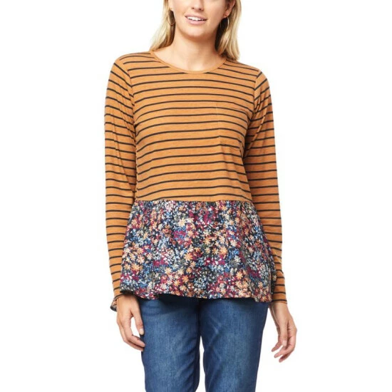 New 👍 "As Is" DG2 By Diane Gilman Mixed Print Combo Peplum Top Black Floral 🔔 - Image 8