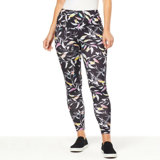 Budget ⭐ "As Is" DG2 By Diane Gilman Slim And Sleek Moss Jersey Knit Printed Legging Black Multi Leaves 🤩