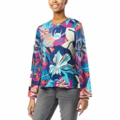 Best Sale ⭐ DG2 By Diane Gilman As Is DG2 Cut & Sew Happy Swtr Sketched Floral 🔥
