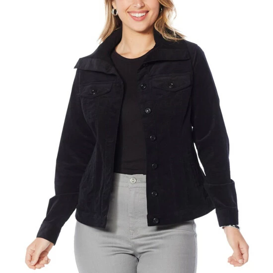 Brand new 🎉 "As Is" DG2 By Diane Gilman Stretch Corduroy Button-Front Jacket Black 🥰 - Image 2
