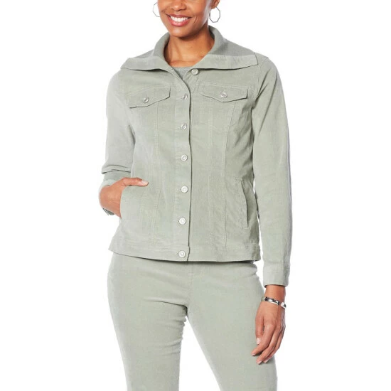 Brand new 🎉 "As Is" DG2 By Diane Gilman Stretch Corduroy Button-Front Jacket Black 🥰 - Image 4