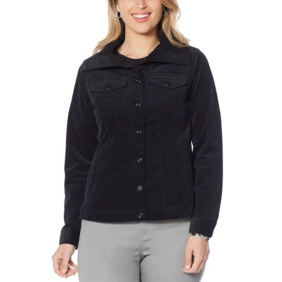 Brand new 🎉 "As Is" DG2 By Diane Gilman Stretch Corduroy Button-Front Jacket Black 🥰 - Image 6