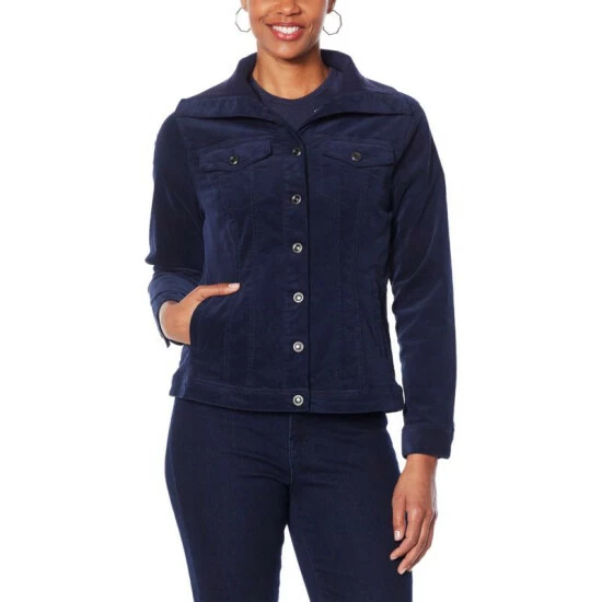 Brand new 🎉 "As Is" DG2 By Diane Gilman Stretch Corduroy Button-Front Jacket Black 🥰 - Image 7