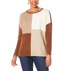 Cheap ⭐ "As Is" DG2 By Diane Gilman Colorblocked Boxy Sweater Blush 🧨