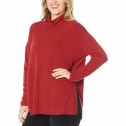 Deals 🧨 "As Is" DG2 By Diane Gilman Lux Touch Turtleneck Boxy Sweater Red 😀