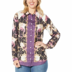 Wholesale 👍 "As Is" DG2 By Diane Gilman Printed Charmeuse Collared 👚 Shirt Scrolls ❤️