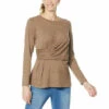 Top 10 🤩 DG2 By Diane Gilman Brushed Knit Asymmetric Drape-Waist Top 🔔