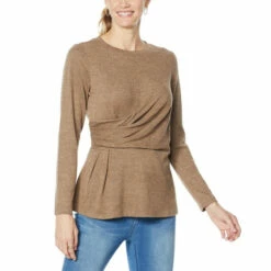 Top 10 🤩 DG2 By Diane Gilman Brushed Knit Asymmetric Drape-Waist Top 🔔