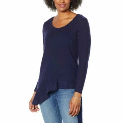 Deals 🌟 DG2 By Diane Gilman Brushed Knit Asymmetric Peplum Top 🧨