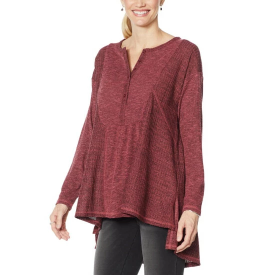Best Sale โ DG2 By Diane Gilman Oversized Mixed Media Henley Top ๐