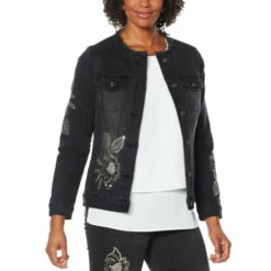 New 😍 DG2 By Diane Gilman Embroidered Classic Stretch Denim Jacket 🤩