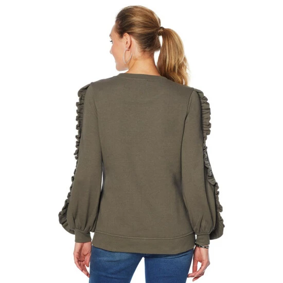 Brand new ๐ DG2 By Diane Gilman Ruffle Bishop-Sleeve Sweatshirt ๐ฅ - Image 2