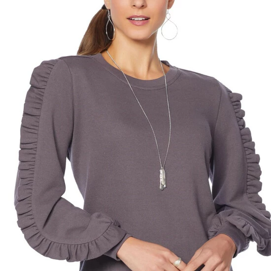 Brand new ๐ DG2 By Diane Gilman Ruffle Bishop-Sleeve Sweatshirt ๐ฅ - Image 4