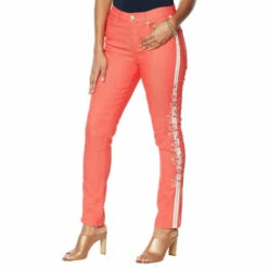 Outlet 🎁 "As Is" DG2 By Diane Gilman Classic Stretch Embroidered Stripe Skinny Jean 😉