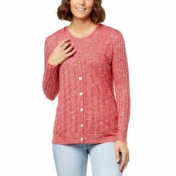 Cheapest 🥰 "As Is" DG2 By Diane Gilman Marled Pointelle Sweater Knit Cardigan 🔔