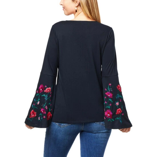 Deals 🎉 "As Is" DG2 By Diane Gilman Embroidered Flare-Sleeve Knit Top 😀 - Image 3