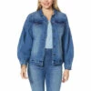 Outlet 😀 "As Is" DG2 By Diane Gilman Infinity Stretch Lantern-Sleeve Denim Jacket 🎉