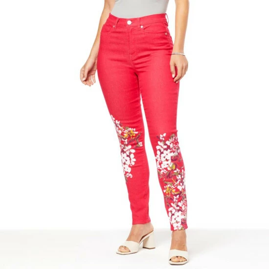 Hot Sale 🔔 DG2 By Diane Gilman New Classic Stretch Placed Print Skinny Jean Cherry 🌟 - Image 8