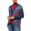Wholesale ⌛ DG2 By Diane Gilman SoftEase Combo Printed Scarf Front Cardigan Navy Floral Paisley 👍