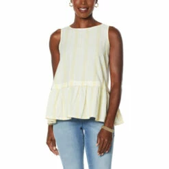 New ✨ DG2 By Diane Gilman Striped Ruffle Hem Easy Tank Red 🔔