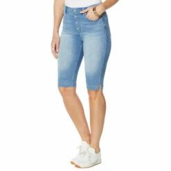 Best Pirce 🔔 DG2 By Diane Gilman Faux Button Fly Bermuda Short - Basic Chambray 🧨
