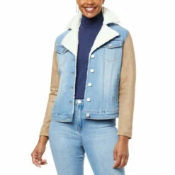Flash Sale ⭐ DG2 By Diane Gilman New Classic Stretch Denim Mixed Media Jacket Indigo ⭐