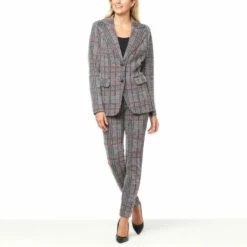 Best deal 🔔 DG2 By Diane Gilman Plaid Knit Jacquard Fringe Back Blazer Black/ivory/grape 😍