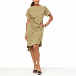 Coupon 👍 DG2 By Diane Gilman Hi-Low Hem Wrap Front T-Shirt 👗 Dress Teal 💯