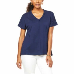 Top 10 🛒 DG2 By Diane Gilman V-Neck Hi-Low Hem Swing Top Navy 🔥