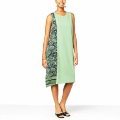 Outlet 😍 DG2 By Diane Gilman Asymmetric Combo Tank 👗 Dress Moss Foliage ⌛